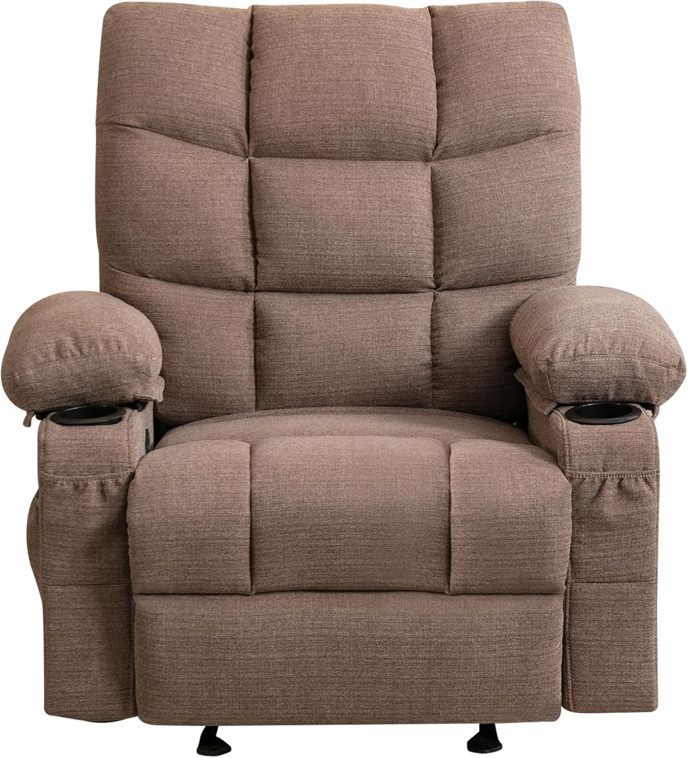 Boy Lazy Recliner Chair for Adults & Elderly with 8 Points Power Massage & Lumbar Heated - Modern Adjustable Manual Fabric Recliner Sofa with Lay Flat 150° 2 Cup Holders Side Pockets,Brown
