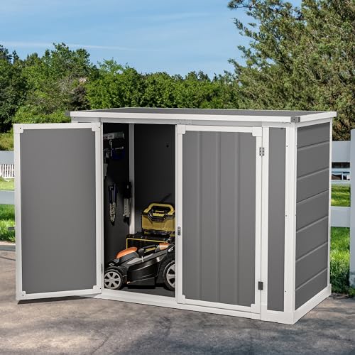 DWVO 5x3 FT Outdoor Storage Shed with Reinforced Floor, All-Weather Resin Storage Shed with Lockable Door & Window, Waterproof Plastic Tool Storage for Garden, Backyard, Patio, Lawn