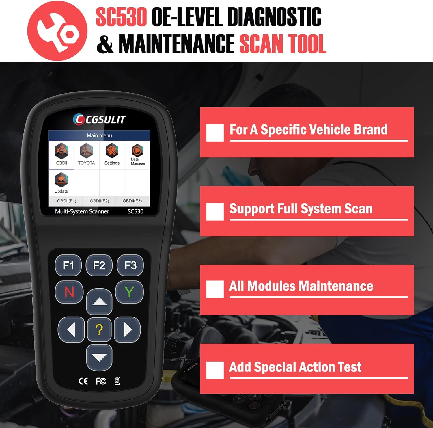 CGSULIT Full Systems Diagnostic Scan Tool Bidirectional Code Reader with All Special Functions Full OBD2 Scanner ABS SRS Reset Service for SAS/EPB/DPF/TPMS Oil Reset Battery Registration