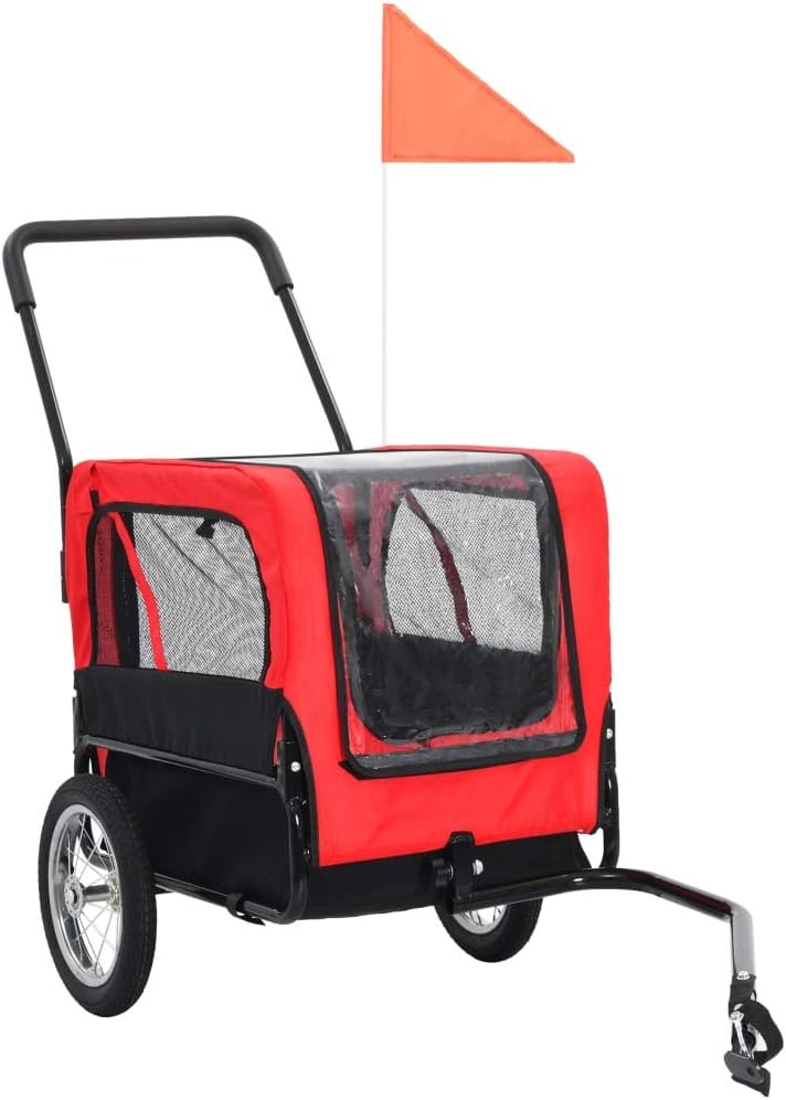 2 in 1 Dog Bike Trailer and Jogging Stroller | Folding Pet Stroller Bicycle Carrier | Foldable Dog Cart for Bicycle | Pet Wagon Cargo Carrier and Jogger for Small and Medium Pet | Red and Black