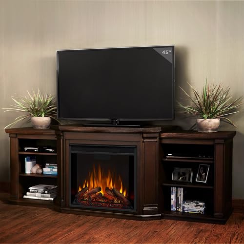 Real Flame Valmont 74" Electric Fireplace TV Stand for TVs up to 70 inches, Entertainment center with adjustable shelves and storage, TV Stand for Living Room and Bedroom, Remote control, Timer