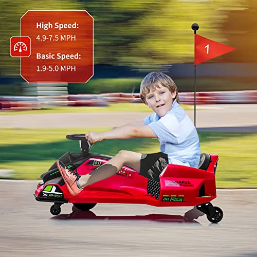 24V Kids Ride on Drift Car for Kids, Electric Drifting Go-Kart Up to 7.5 mph Variable Speed, Built-in Music,Colorful LED Light,USB,Low-Power Alarm (Blue, 24V)