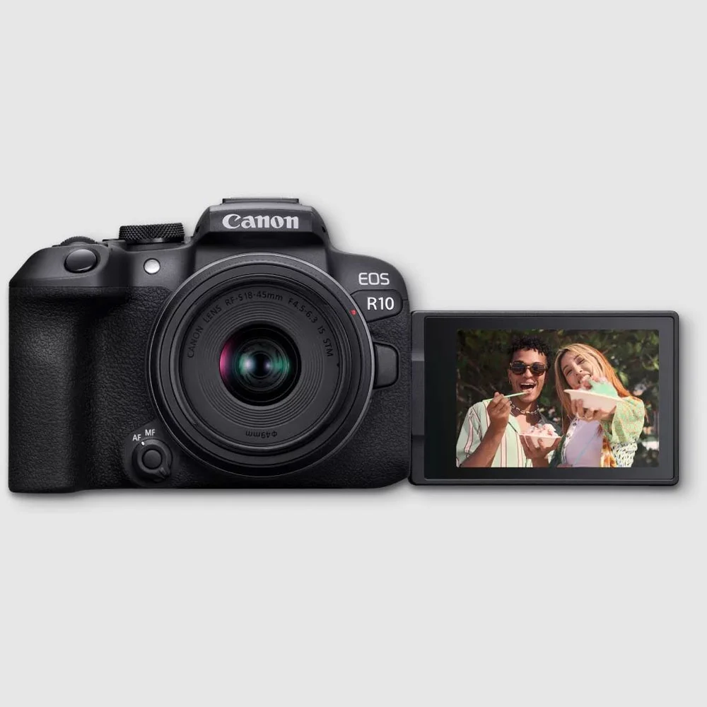 Canon EOS R10 Content Creator Kit - Mirrorless Vlogging Camera, 24.2 MP, 4K Video, DIGIC X Image Processor, RF-S18-45mm F4.5-6.3 is STM Lens - Stereo Microphone, Tripod Grip, Wireless Remote Control