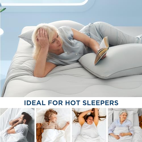 Bedsure Breescape Cooling Comforter Set King Size, Grey Lightweight Cooling Comforter for Hot Sleepers, Double-Sided Cool Tech Bed Set, 1 Breathable King Comforter, 2 Pillowcases, 1 Fitted Sheet