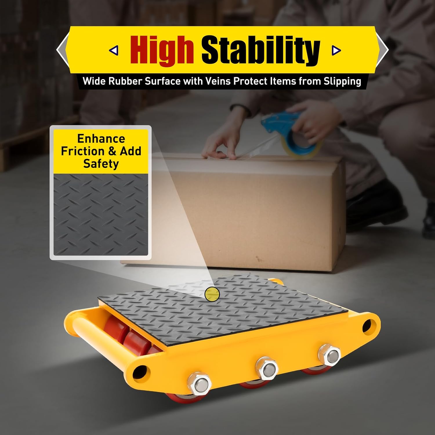 15T Industrial Machinery Mover 33000LBS Machinery Moving Machine Dolly Skate Heavy Duty Roller Mover Cargo Trolley with 9 Rollers & PU Wheels for Moving Equipment