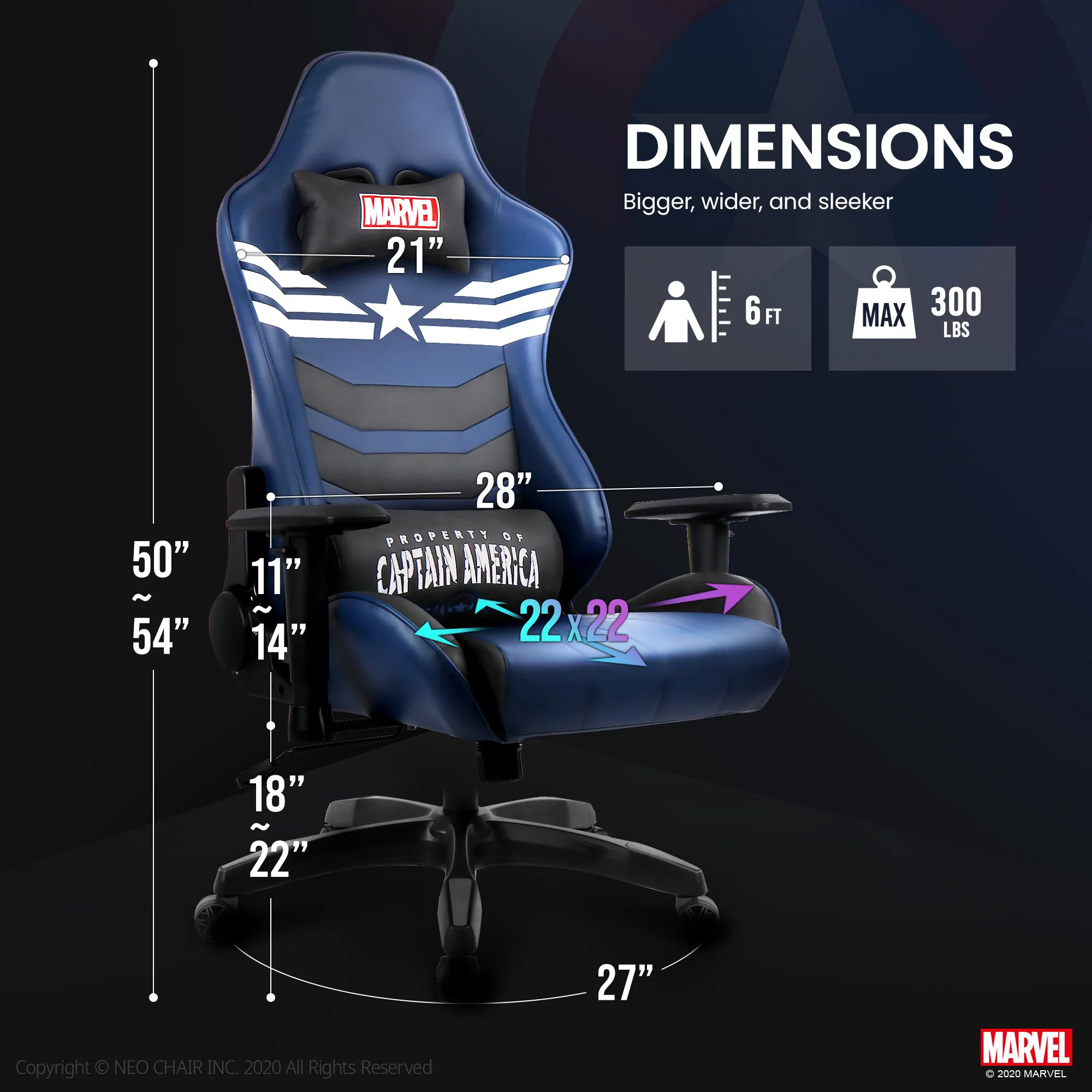 Neo Chair MARVEL Prime Series Ergonomic High-Back Gaming Chair, Captain America
