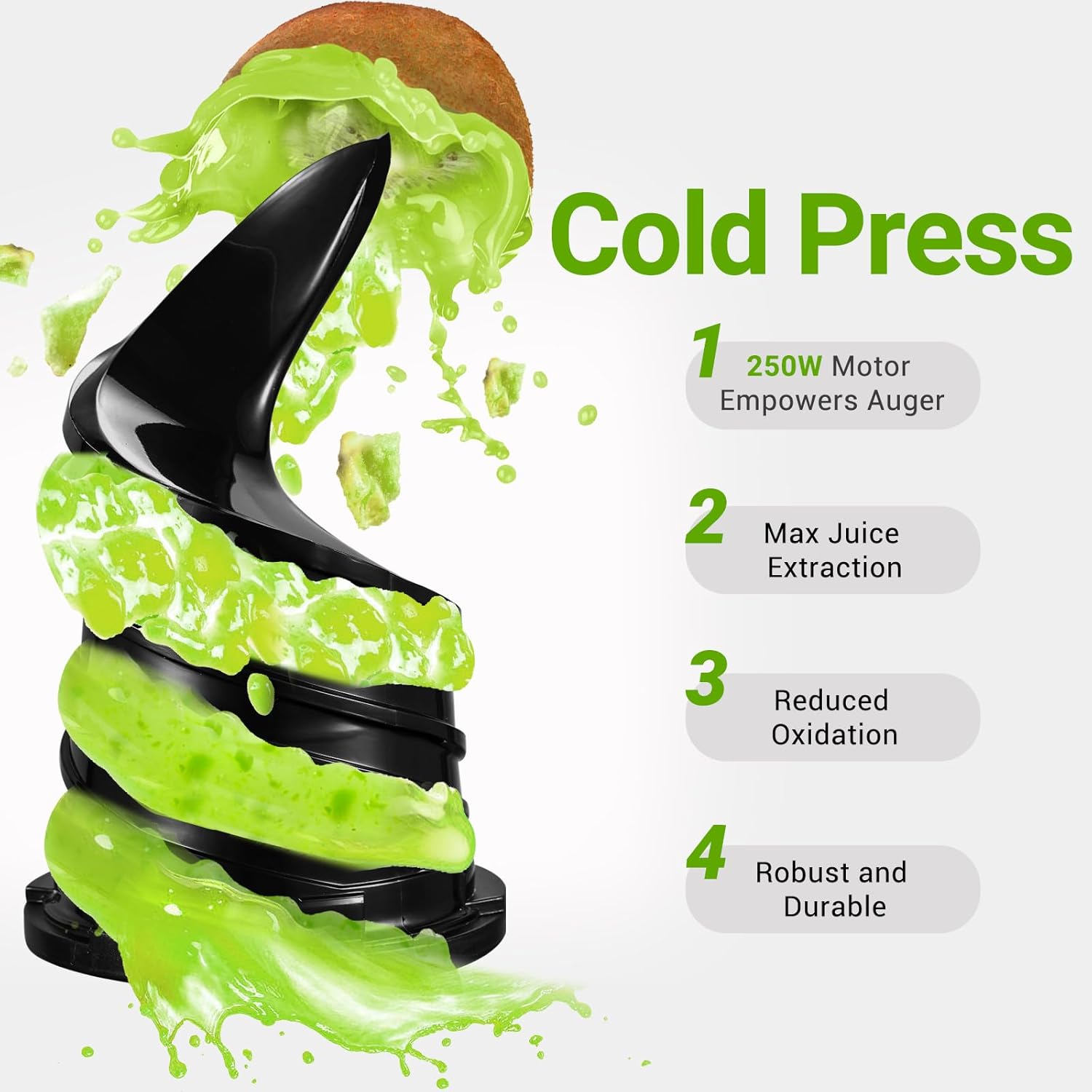 Juicer Machines, AMZCHEF 5.3-Inch Self-Feeding Masticating Juicer Fit Whole Fruits & Vegetables, Cold Press Electric Juicer Machines with High Juice Yield, Easy Cleaning, BPA Free, 250W