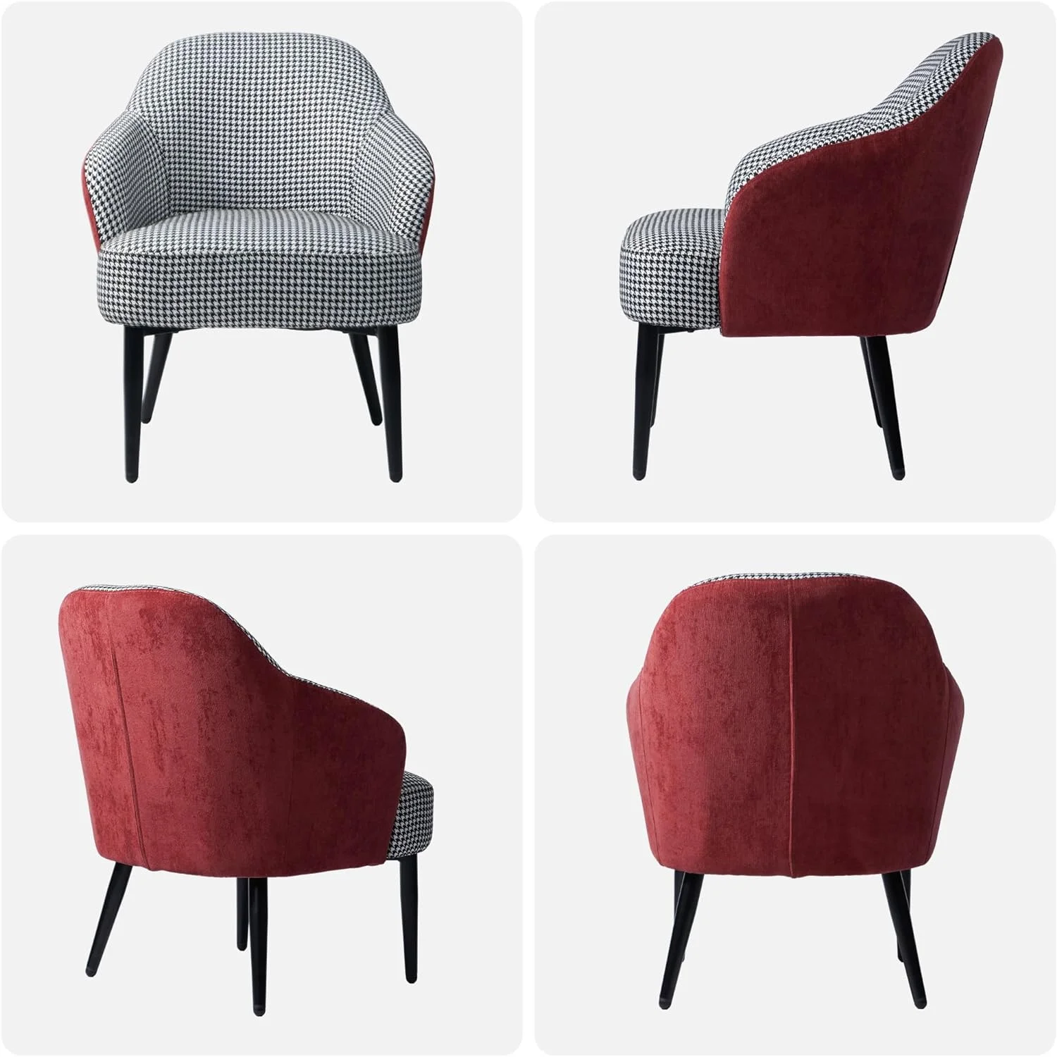 Cozy Castle Comfy Accent Chair, Classic Houndstooth Small Living Room Chair, Upholstered Modern Single Sofa Chair for Bedroom, Black & White