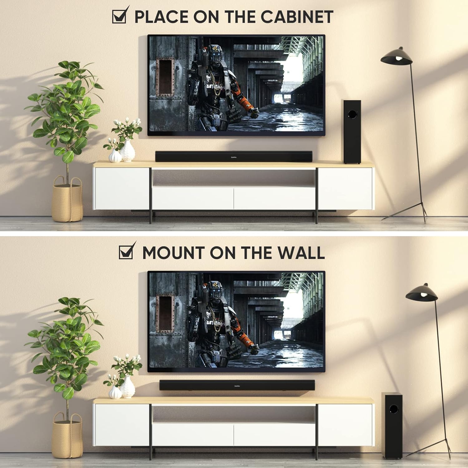 Saiyin Sound Bars for TV with Subwoofer, 100W 2.1 CH Surround Sound System, DSP Home Theater Audio, Bluetooth 5.0/Optical/RCA Connectivity