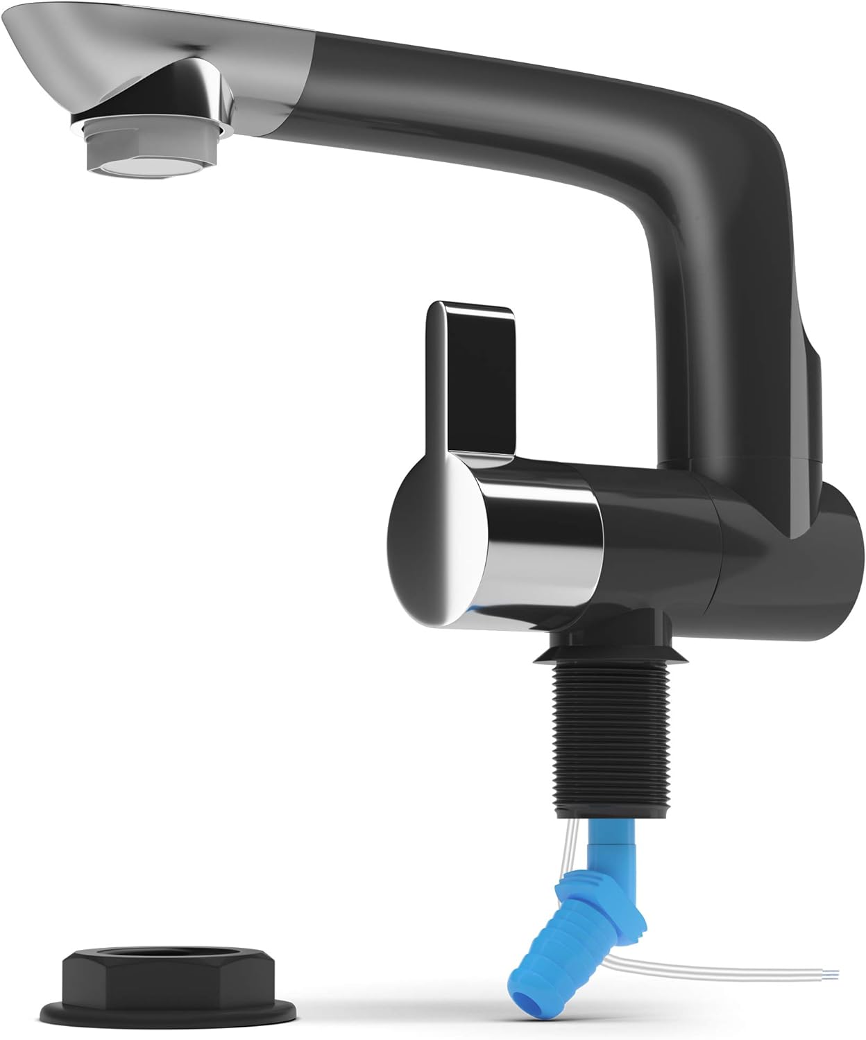12V Electric Water Faucet Tap with Switch | Ideal for Kitchen Sink and as Pump Connection in RV, Trailer, Campervan or Boat (Up to 1.5 BAR) | Rotatable spout Perfect for Laundry, Outdoor, bar (White)