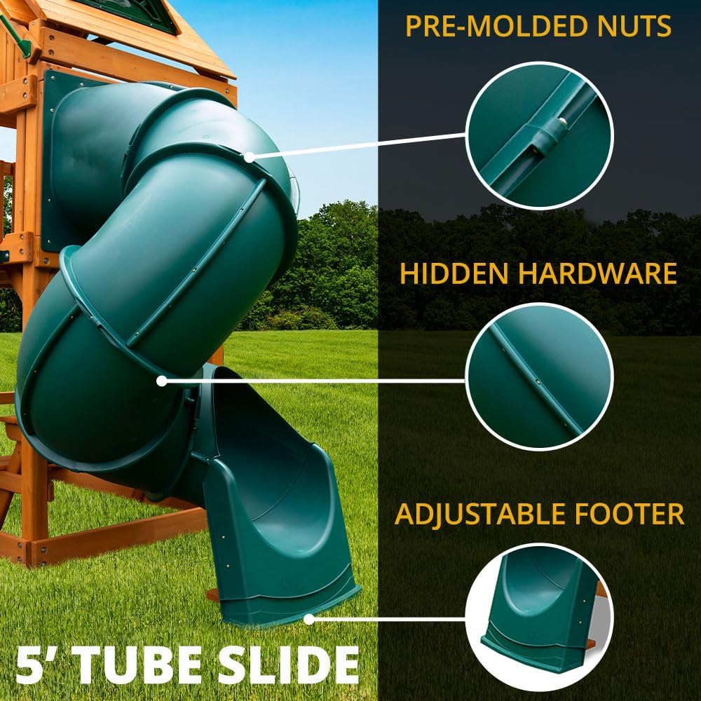 Swing-N-Slide WS 5040-G Quick Connect 5 Foot Turbo Tube Slide Plastic Enclosed Slide for 5 Foot Deck Heights, Green