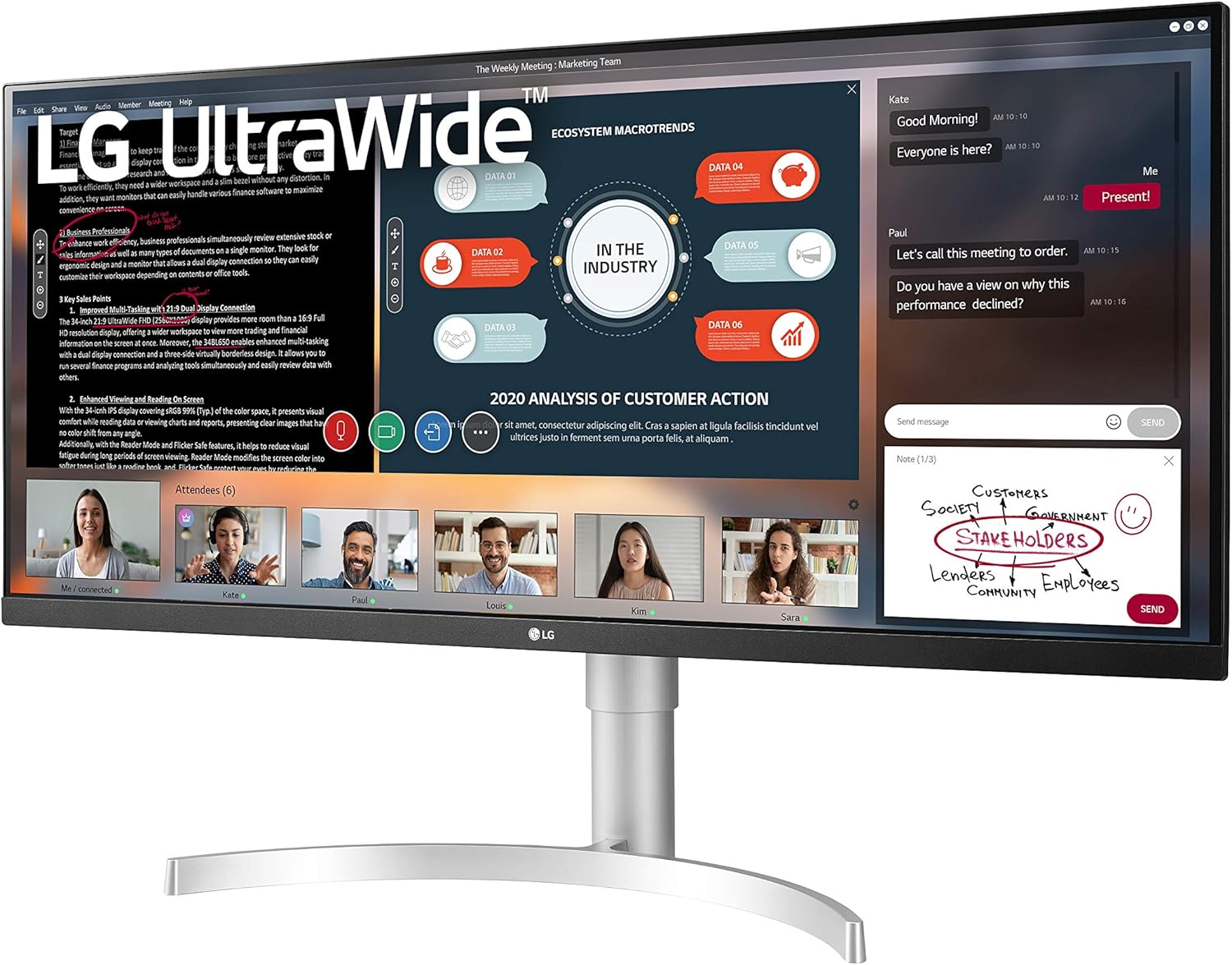 LG 34WN650-W UltraWide Monitor 34" 21:9 FHD (2560 x 1080) IPS Display, VESA DisplayHDR 400, AMD FreeSync, 3-Side Virtually Borderless Design - Silver