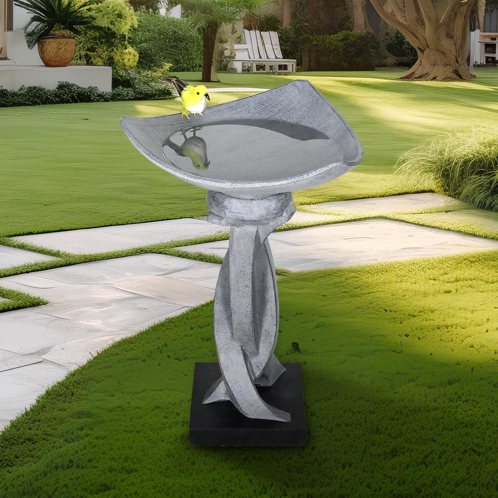 22.8" H Bird Baths for Outdoors- Concrete Tall Bird Bath Stylish with Designed Pedestal for Garden, Patio, Lawn, Backyard - Modern Pedestal Outdoor Garden Birdbath