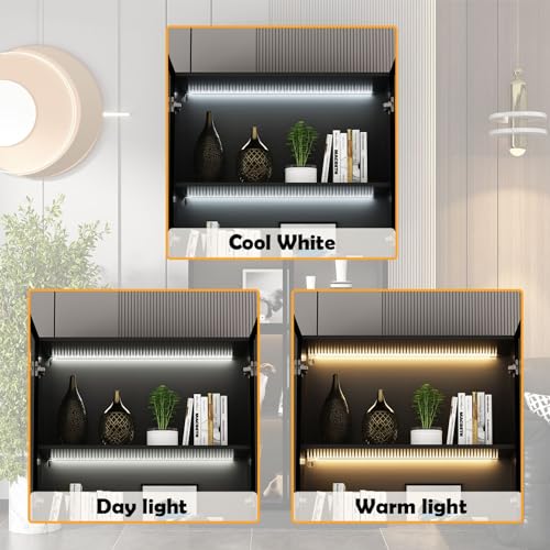MOUMON Glass Display Cabinet with Lights & 4 Pop-up Doors, Glass Cabinet Display Case with 5-Tier Storage Shelves, for Living Room Hallway Black (31.5”W x 14.2”D x 78.7”H)