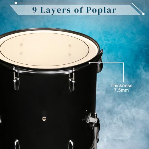 Ktaxon 22 Inch Adult Drum Set, 5-Piece Full-Size Drums Kit with Cymbal Stands, Hi-hat Stand, Sticks, Drum Pedal, Stool & Floor Tom for Beginner Teens Student (Blue)