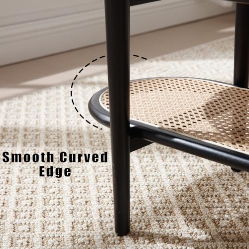 Rattan Wood Mid Century Modern Coffee Table, 39.5" Oval Center Table with Cane Wicker Storage Shelf for Living Room, Indoor, Home Décor (Walnut)