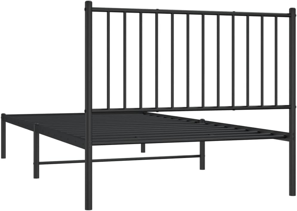 Asomie Indoor Fashion Furniture Beds Accessories Metal Bed Frame with Headboard Black 39.4"x78.7"Bed Frames US Stock Fast Shipment Black