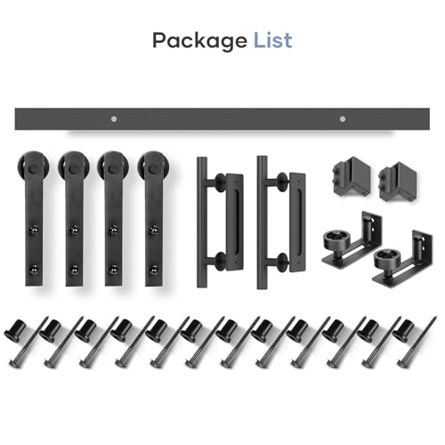 EaseLife 12 FT Double Sliding Barn Door Track and Handle Hardware Kit,Straight Pulley,Slide Smoothly Quietly,Easy Install (12FT Track Kit for 33"~36" Wide Double Door)