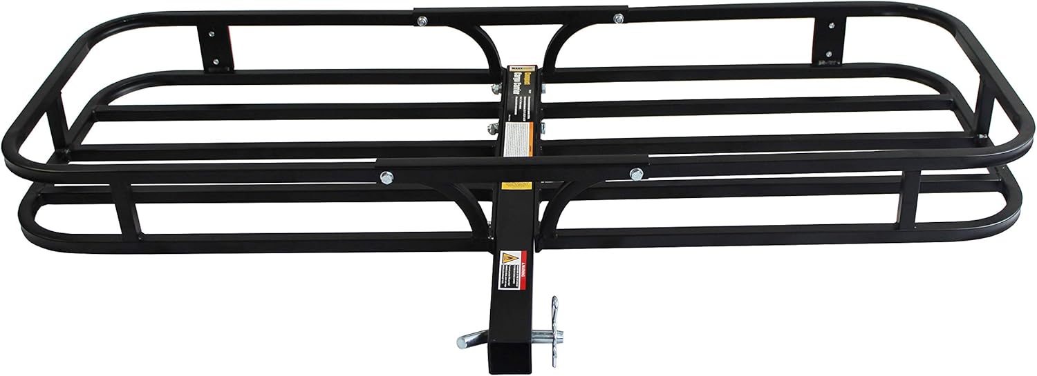 MaxxHaul 70107 53 x 19-1/2 Hitch Cargo Carrier - Trailer Hitch Mount Steel Cargo Carrier With High Side Rails For RV's, Trucks, SUV's, Vans, Cars With 2 Hitch Receiver - 500-lb Load Capacity , Black