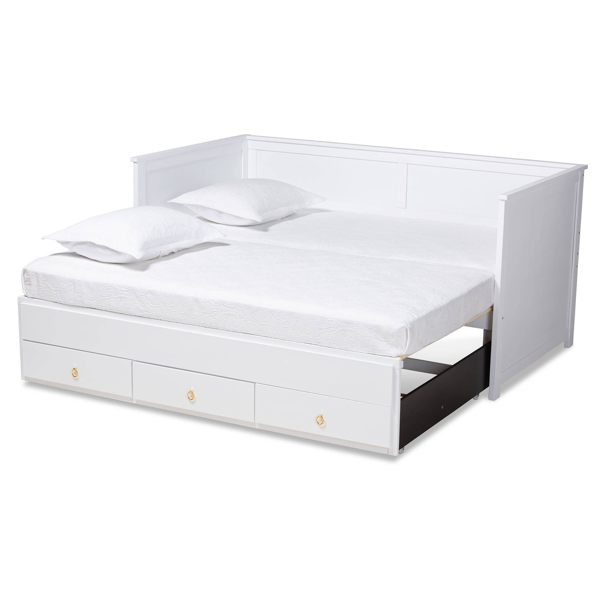 Baxton Studio Thomas Classic and Traditional White Finished Wood Expandable Twin Size to King Size Daybed with Storage Drawers