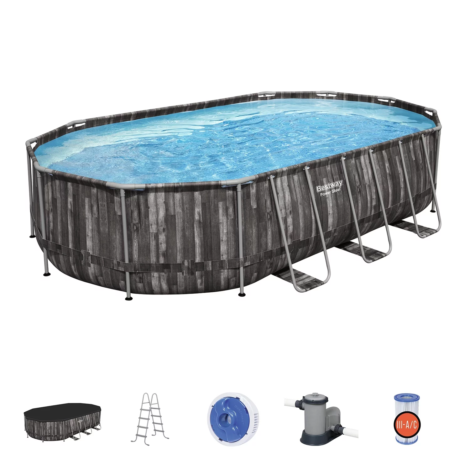 Bestway Power Steel 18' x 9' x 48 Oval Above Ground Outdoor Pool Set