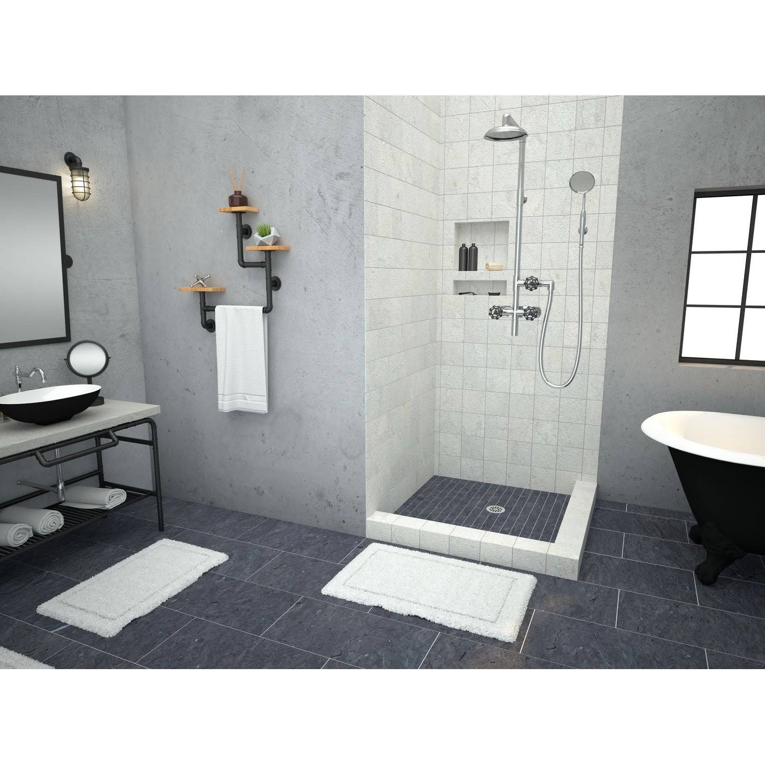 Tile Redi Double Curb Shower Pan; 7&& H x 32&& W x 32&& D, Black