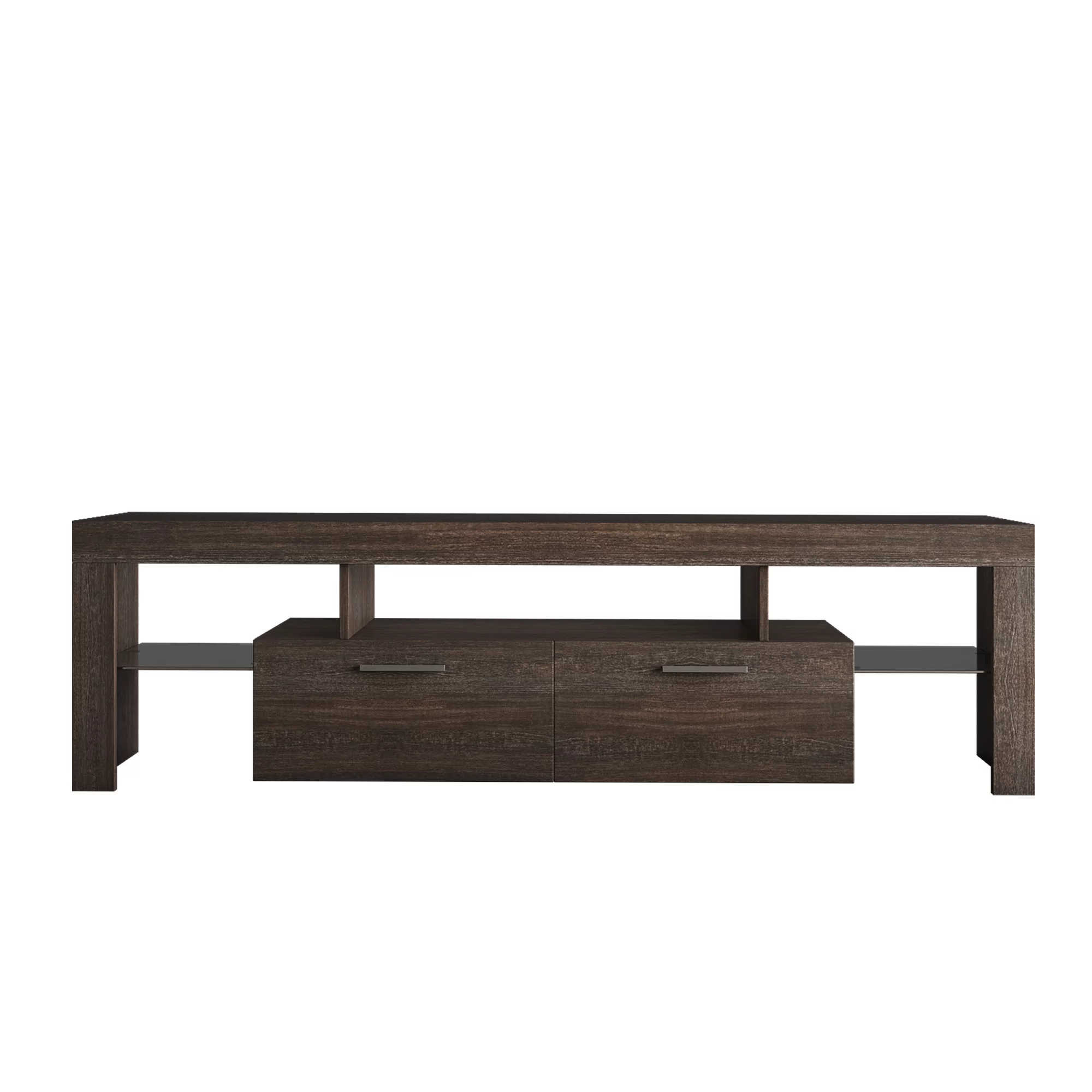 SYNGAR Brown TV Stand for Living Room up to 70" TV, Farmhouse TV Console Table Buffet Cabinet with Storage, Rustic Wooden TV Cabinet with 16-Color LED Lights, Entertainment Center, 63"L×14"W×18"H