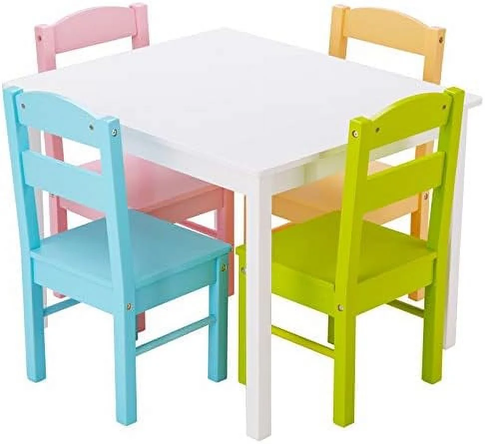 TJUNBOLIFE Table and Chair Set  5 Piece Wood Activity Table &amp; Chairs for Children Arts  Crafts  Homework  Snack Time  Preschool   Gift for Boys Girls  Toddler Table and Chair Set (Pas