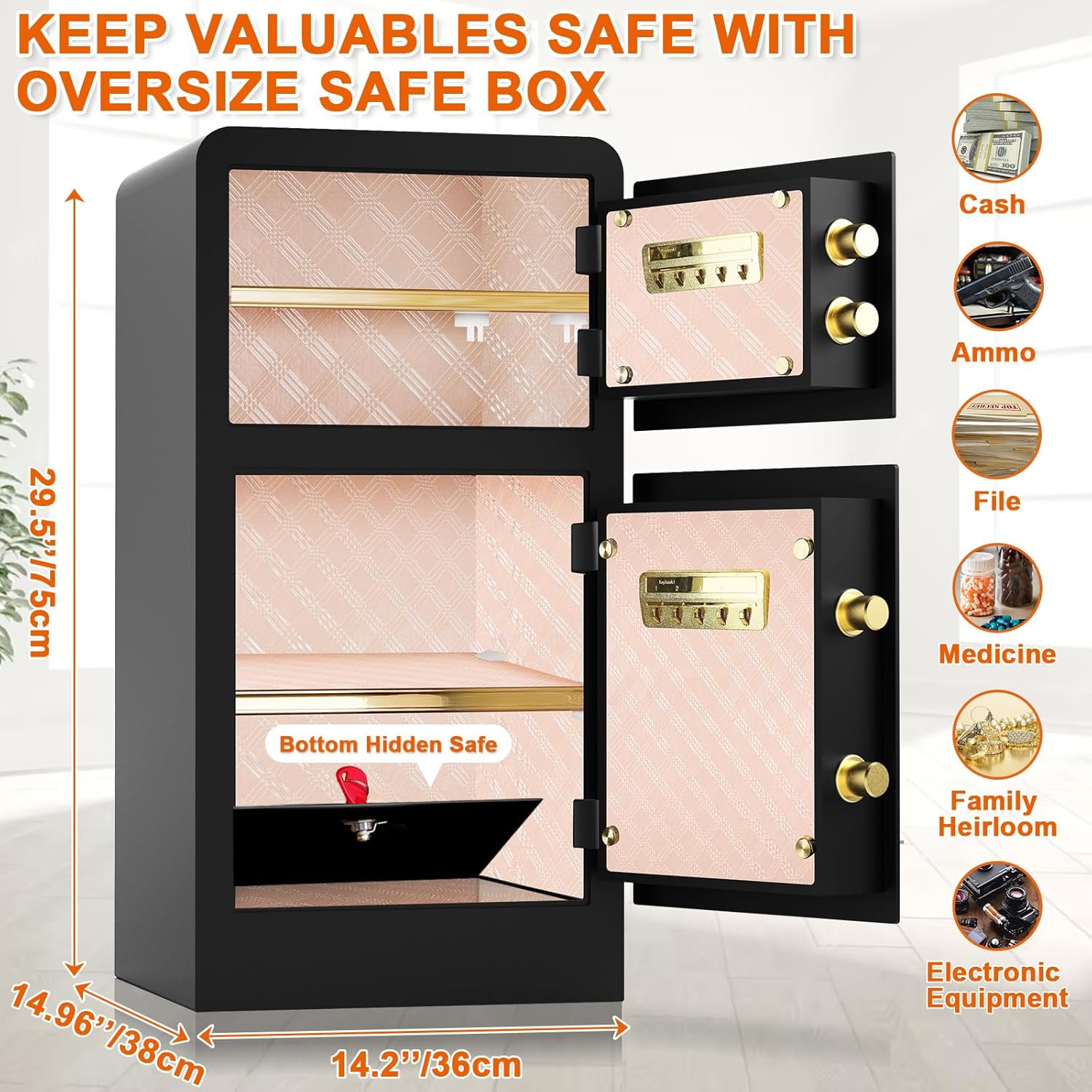 5.0 Cuft Extra Large Fireproof Safe Box with [𝑫𝒐𝒖𝒃𝒍𝒆 𝑫𝒐𝒐𝒓], Heavy Duty Digital Home Security Safe with Hidden Lock Box, Anti-Theft Fire Proof Home Safe for Money, Valuable, Document
