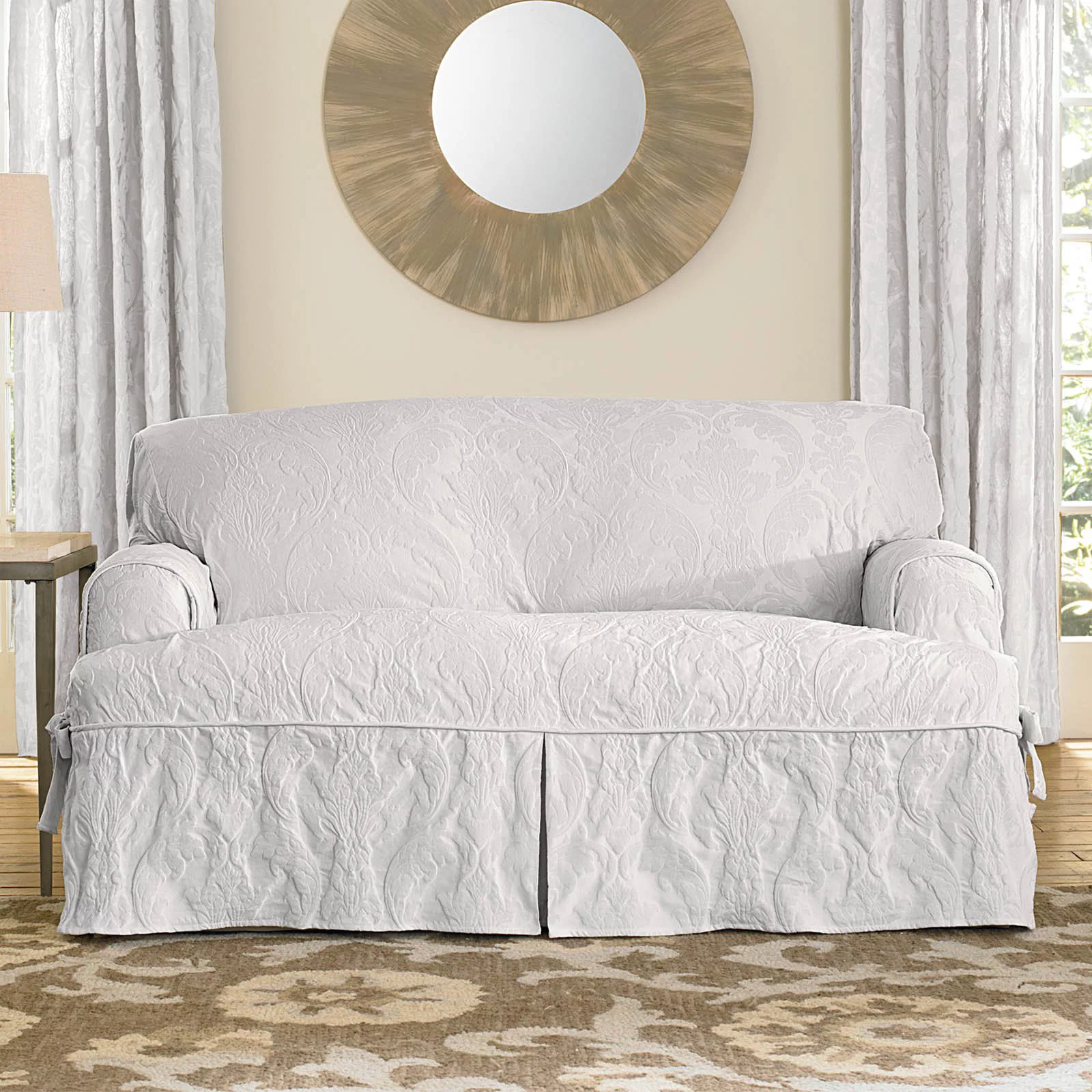 Sure Fit Matelasse Damask T-Cushion Loveseat Slipcover - Curated Treasures Market