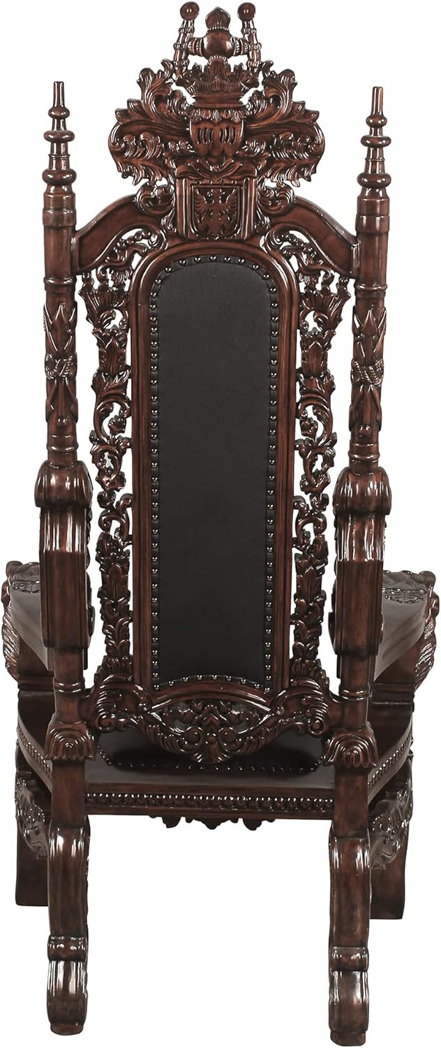 Design Toscano The The Lord Raffles Leather Lion Throne Chair, walnut