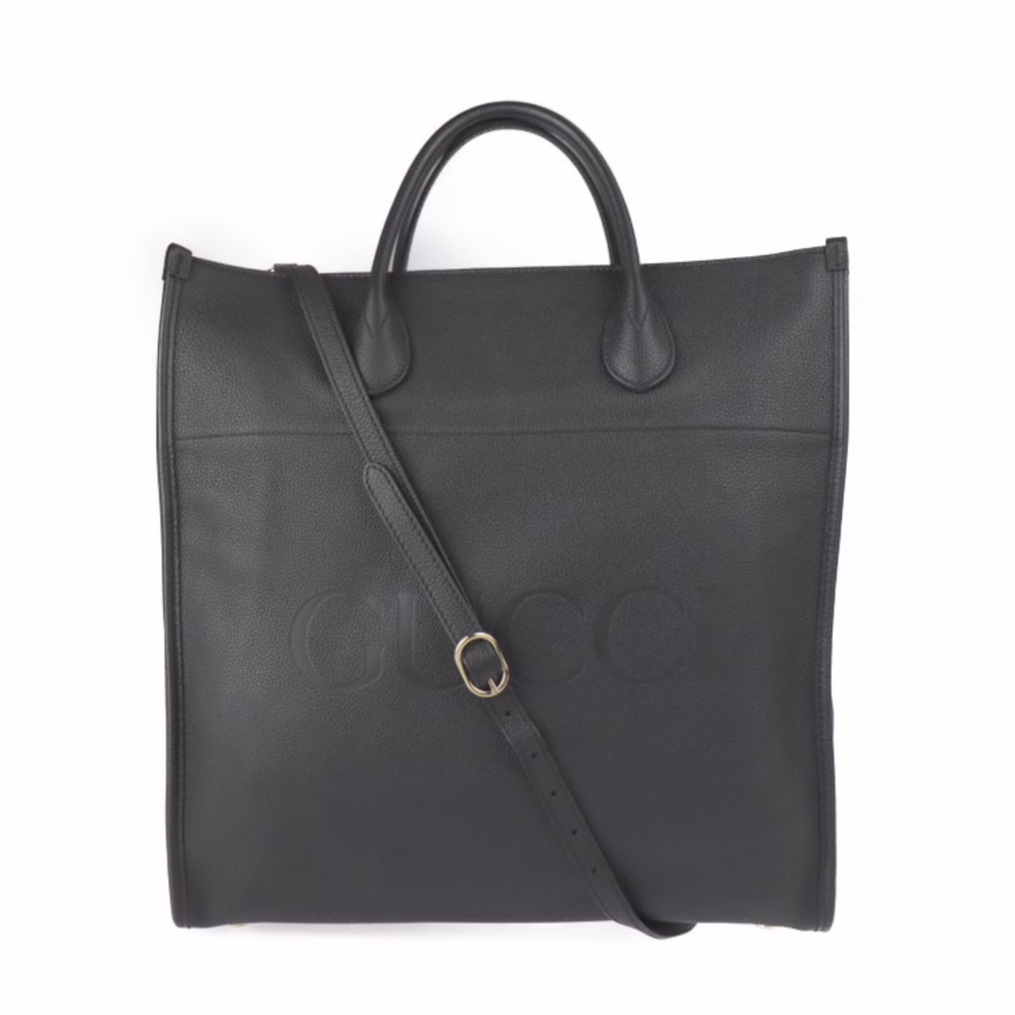 Pre-Owned GUCCI Gucci Logo Medium Tote Bag Shoulder 674850 Embossed Leather Black Gold Hardware 2WAY Handbag 2022 Current Product (Good)