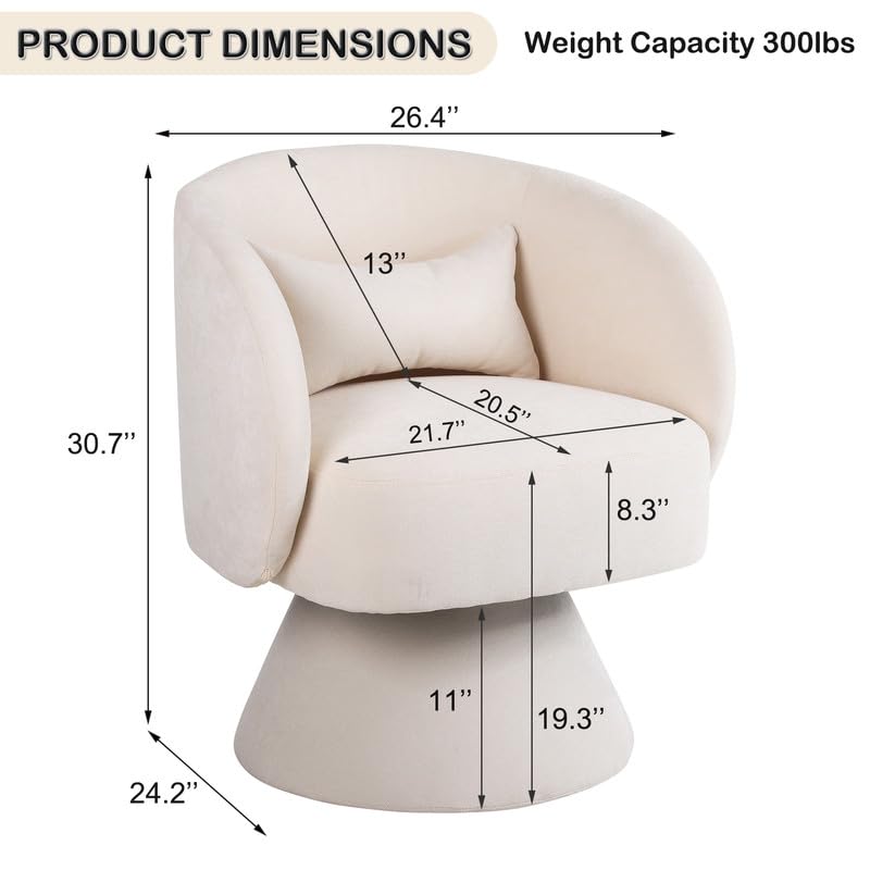 Swivel Barrel Chair, Modern Round Swivel Accent Chair Upholstered 360°Swivel Chairs for Living Room, Comfy Accent Arm Chairs for Nursery, Bedroom, Office (Linen, Teal)