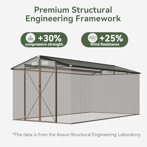 Aoxun 12x10 FT Shed Metal Outdoor Waterproof Storage Shed Steel Utility Garden Tool Shed with Door & Lock Outdoor Storage for Garden Patio Lawn Poolside, Brown