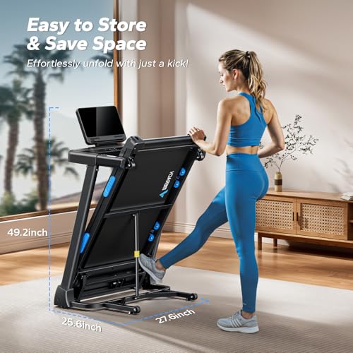 MERACH Foldable Treadmill with Incline, 7.5MPH Quiet Treadmills for Home with Double Deck Technology, 4 Silicone Shock Cushion, Heart Rate Monitoring,16.5" Wider Belt, APP