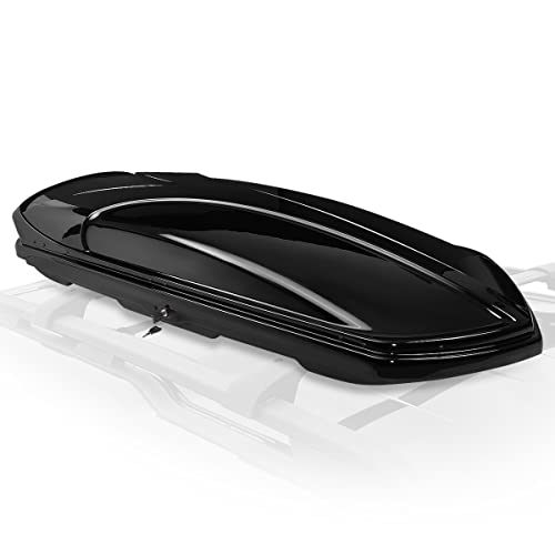 Auto Dynasty Hard Shell Roof Top Mount Car Storage Travel Luggage Box Cargo Carrier, 53 (L) x 34 (W) x 15 (H) Inches, Capacity 110 Pounds, 11 Cubic Feet (Tool-Free Install), Glossy Black Finish