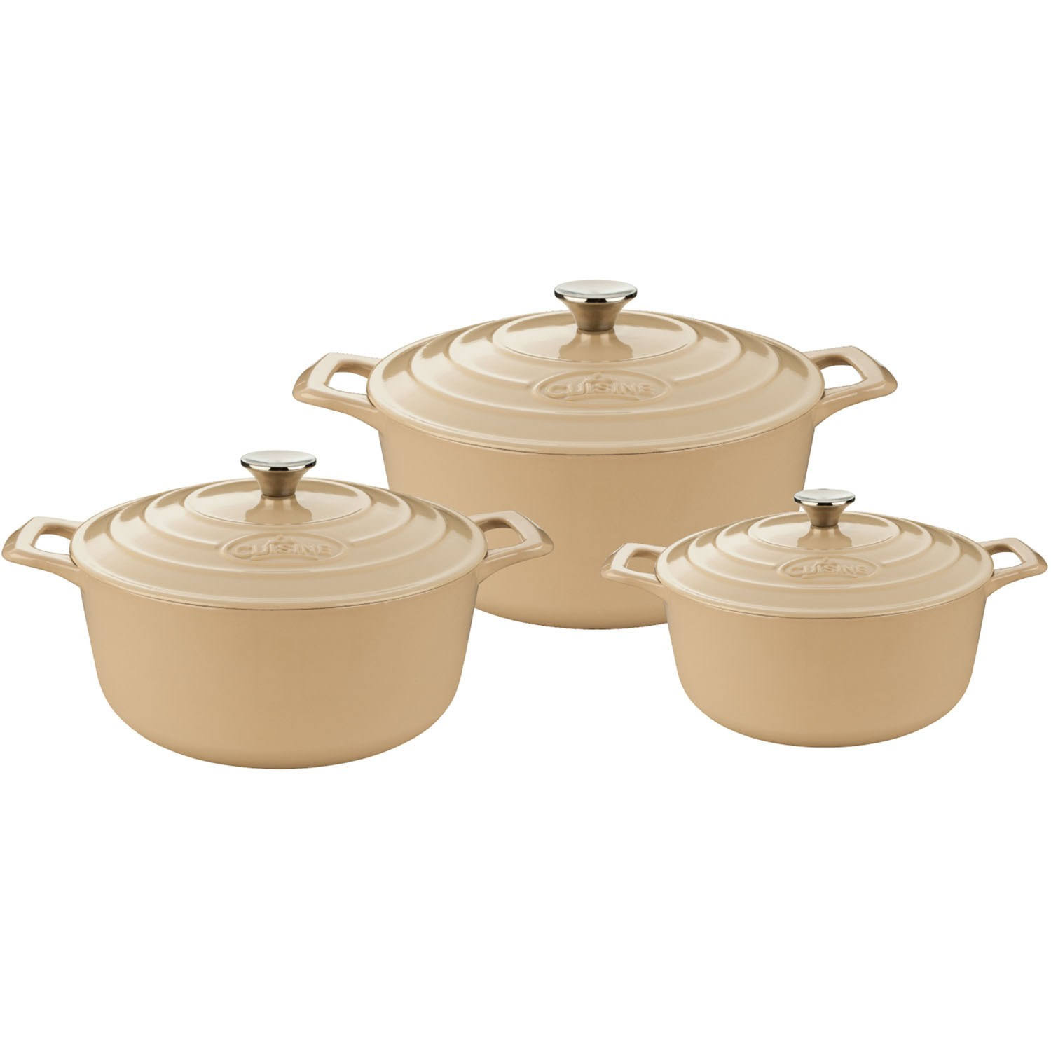 La Cuisine Pro 6-Piece Round Cast Iron Casserole Set with Cream Enamel Finish