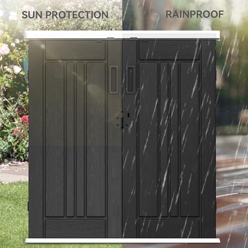 YITAHOME Outdoor Storage Cabinet with 2 Shelves, Waterproof Resin Horizontal Tool Shed, Lockable 15 cu. ft. Storage Shed for Patio, Garden, Yard, Dark Gray