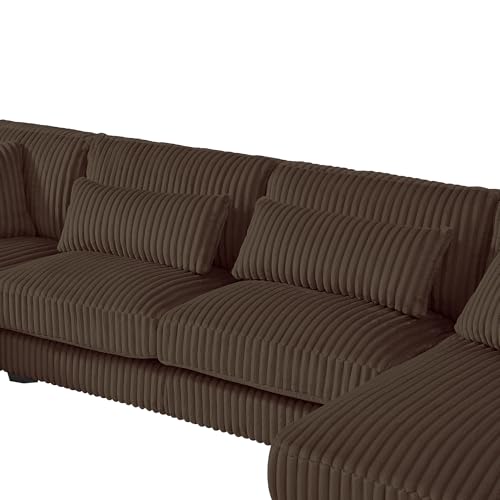 Oversized U-Shaped Sectional Sofa Couch Plush Corduroy Upholstered Modular Deep Seat Sofa&Couch Sectional W/Right Facing Chaise Lounge and 7 Toss Pillows for Home Apartment Living Room Furniture Sets