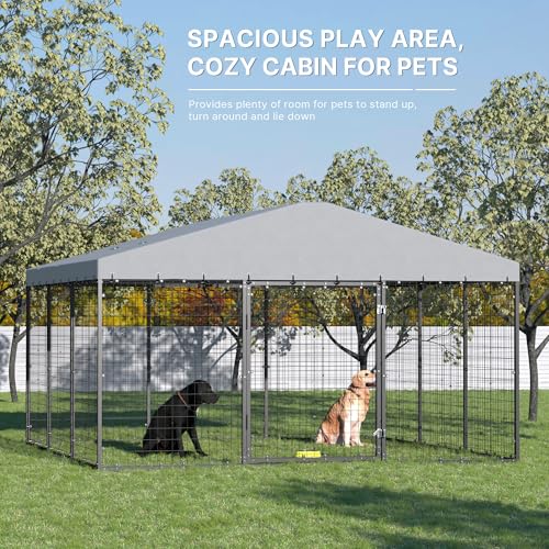Kurapika Large Outdoor Dog Cage, Heavy-Duty Kennel Enclosure with Weatherproof UV-ResistantCover, Zinc-Coated Steel Barrier Fence with Dual Safety Lock for Yard & Patio (118" L x 118" W x 70.9" H)
