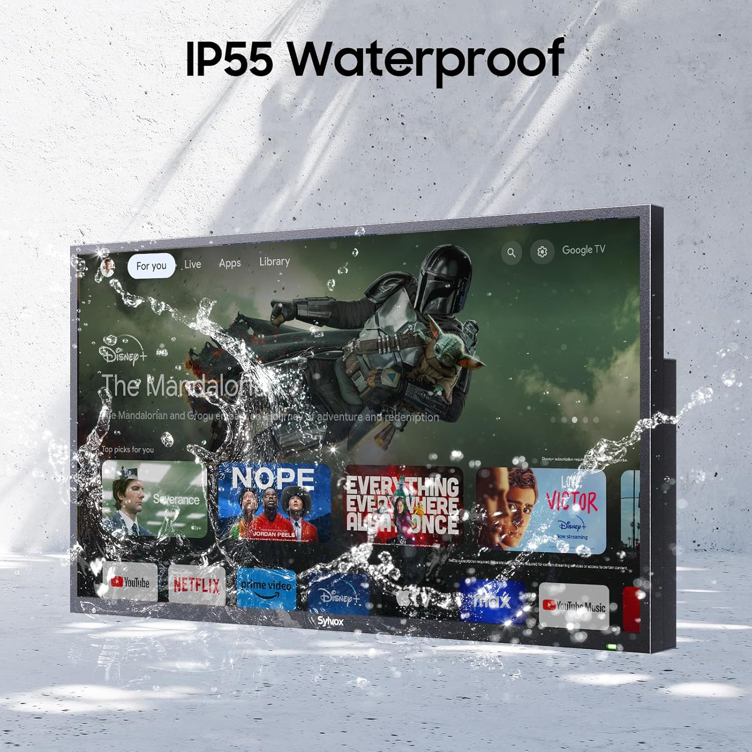 SYLVOX Outdoor TV, 43'' QLED Smart TV, IP55 Waterproof, Dolby Atmos HDR 10, Voice Remote,1000nits Weatherproof Television, Chromecast Built-in for Deck, Patio or Garden(Deck Pro QLED 2.0)