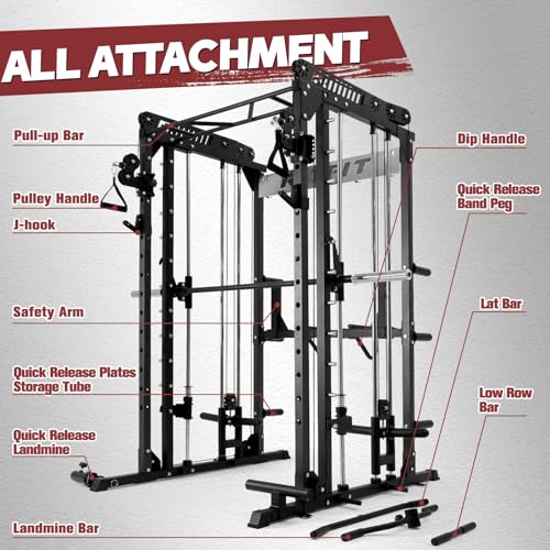RitFit M1 Smith Machine with Cable Crossover System, Multi-function Squat Rack Power Cage for Home Gym, Power Rack and Packages