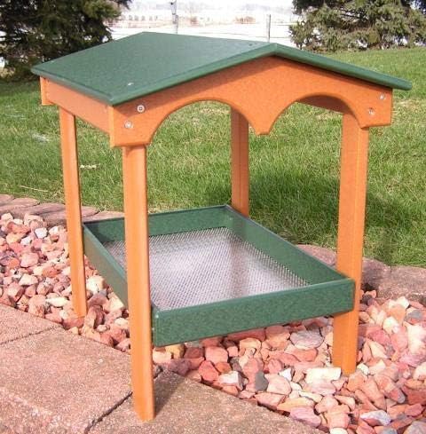Amish Poly Recycled Plastic Covered Ground Feeder, Platform Bird Feeder, Outdoor Ground Fly Through Birdfeeder, Made in America