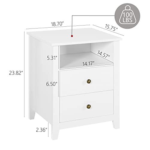 Vikiullf White Nightstands with Drawer - Set of 2 Modern Bedroom Night Stands, Wood Bedside Tables with 1 Storage Drawer and Open Shelf, 23.8”H