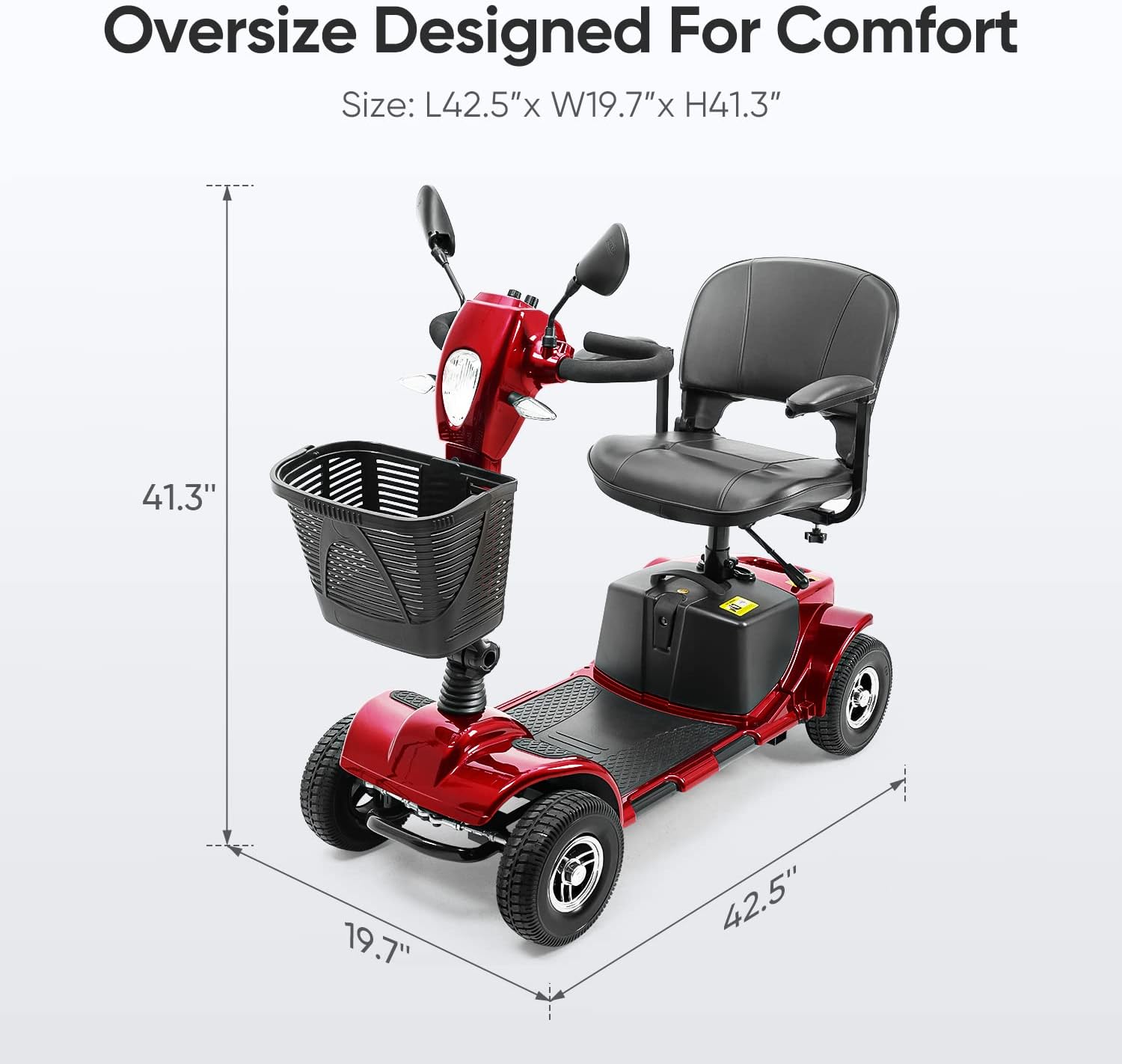 4 Wheel Mobility Scooters, Upgrade Electric Power Mobile Scooter for Seniors Adult with Lights Collapsible and Compact Duty Travel w/Basket Extended Battery