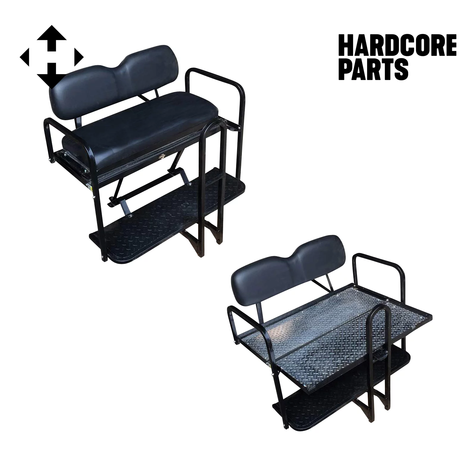 Hardcore Parts Rear Flip Seat For EZGO RXV 2008-2015 Model (Black Cushion w/t Grab Bar Attachment) - Curated Treasures Market