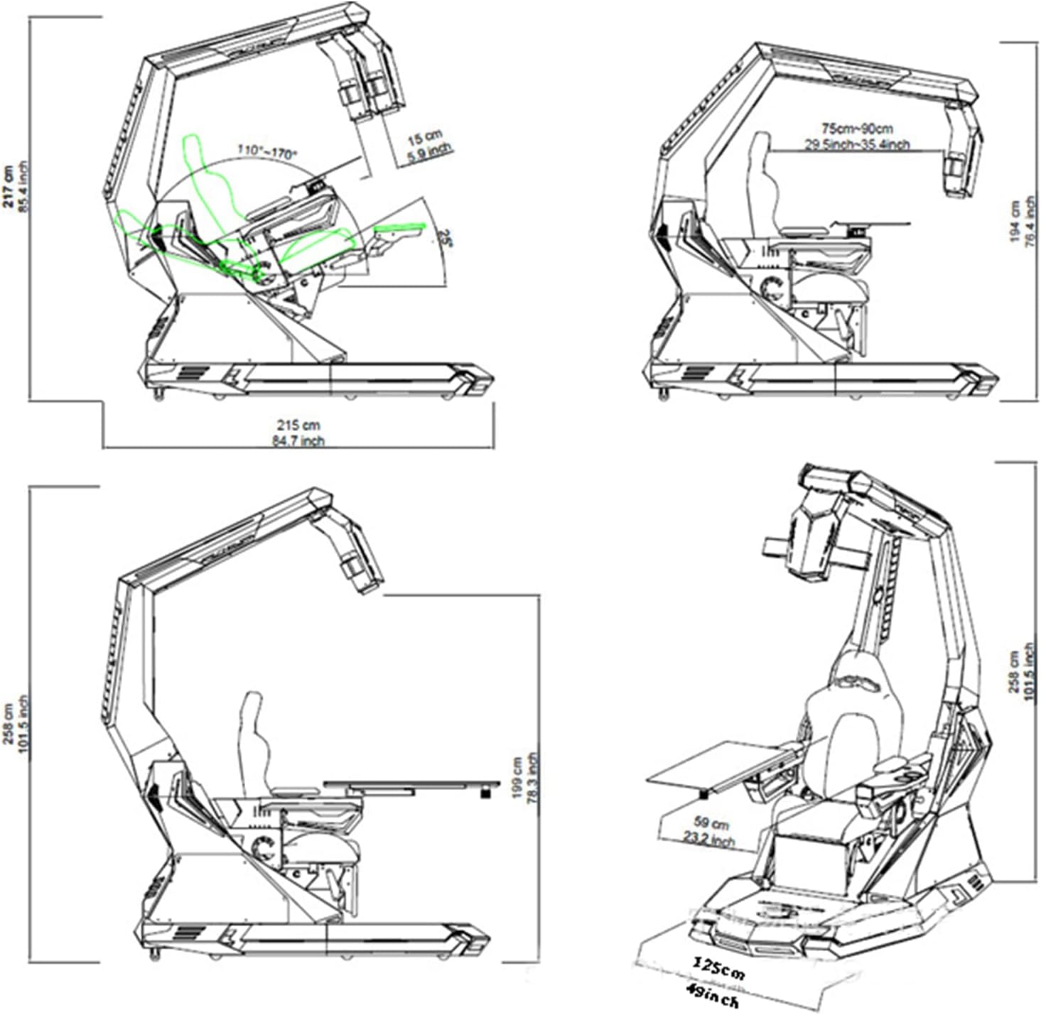 Family Zero Gravity Game Chair Luxury Computer Cockpit Boss Office Chair Gaming Game Cockpit Ergonomic Regulatory Game Chair with Pedals and Massage