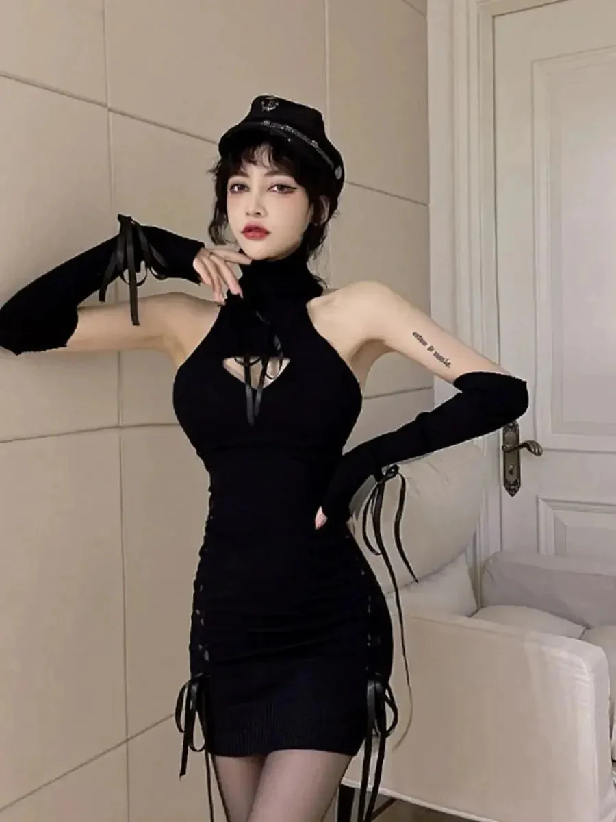 'Praise' Turtleneck Ribbon Knitted Dress