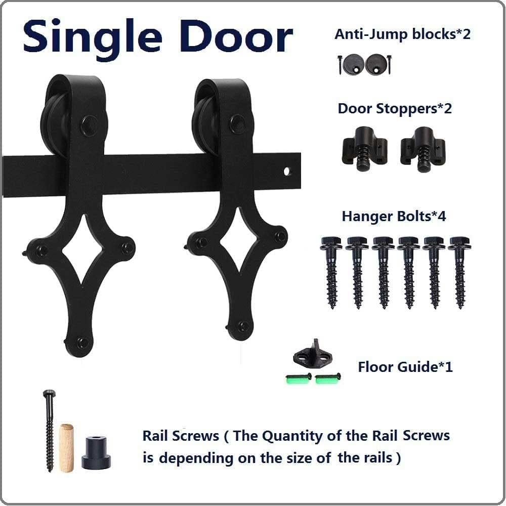 14FT Sliding Barn Door Hardware Kit, Heavy Duty, Smoothly and Quietly, Easy to Install, Fit 84" Width Single Door Panel, Rhombus Style Black
