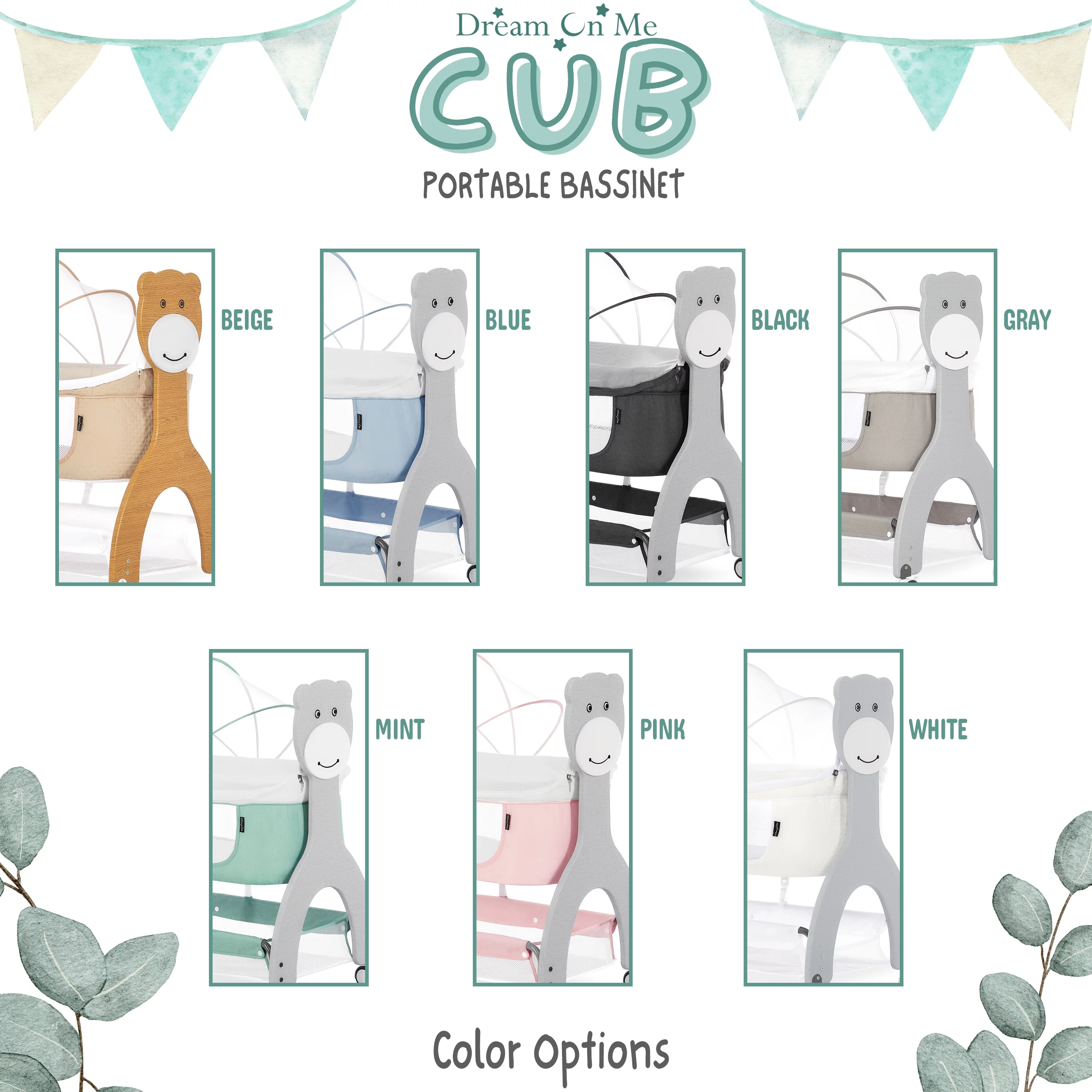 Dream on Me Cub Portable Bassinet in Mint, Multi-Use Baby Bassinet with Locking Wheels